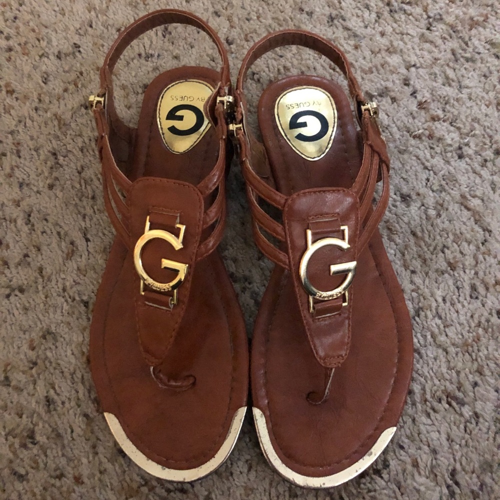 Brown and gold Guess sandals